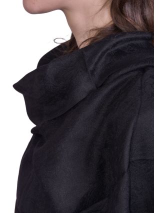Luxusní šál z kašmírové vlny, černý s jemným nenápadným paisley vzorem, 75x205cm