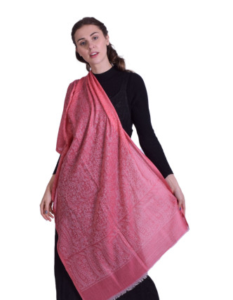 Luxusní šál z kašmírové vlny, růžový s šedým paisley vzorem, 75x205cm