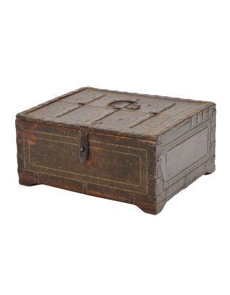 Starožitná truhlička z teakového dřeva, 40x33x19cm
