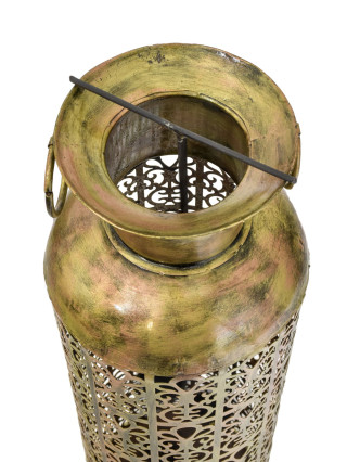 Světelná váza, kovová, ručně tepaná, mosazná patina, 20x20x70cm