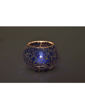 Lampička, skleněná mozaika, kulatá, tmavě modrá, průměr 9cm, výška 7cm