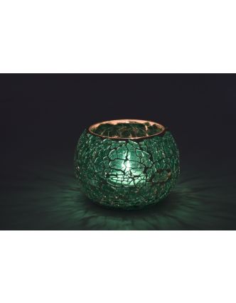 Lampička, skleněná mozaika, kulatá, zelená, průměr 9cm, výška 7cm