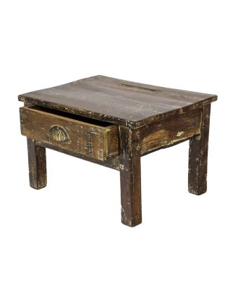 Starý kupecký stolek se šuplíkem a kalamářem z teakového dřeva, 49x37x31cm