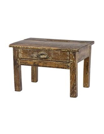 Starý kupecký stolek se šuplíkem a kalamářem z teakového dřeva, 49x37x31cm
