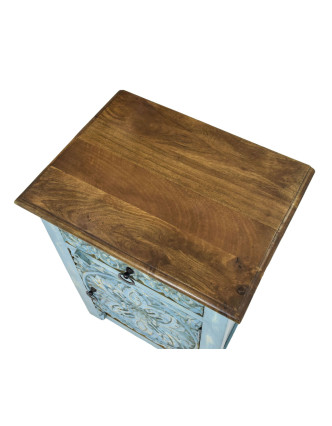 Noční stolek z mangového dřeva, tyrkysový, 50x36x70cm