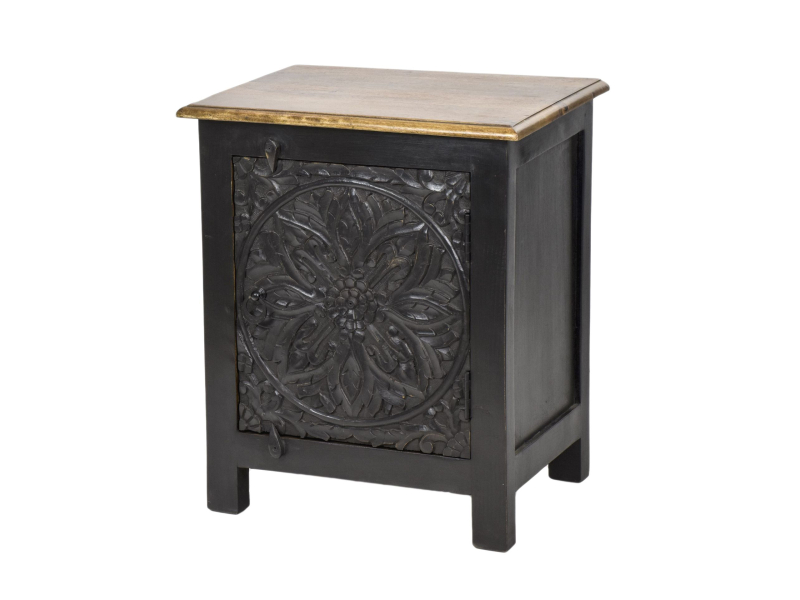 Noční stolek z mangového dřeva, černý, 50x35x65cm