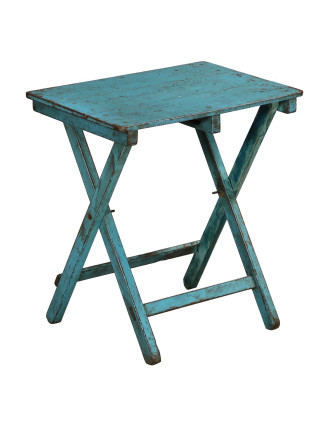 Skládací stolek z teakového dřeva, tyrkysová patina, 62x45x68cm