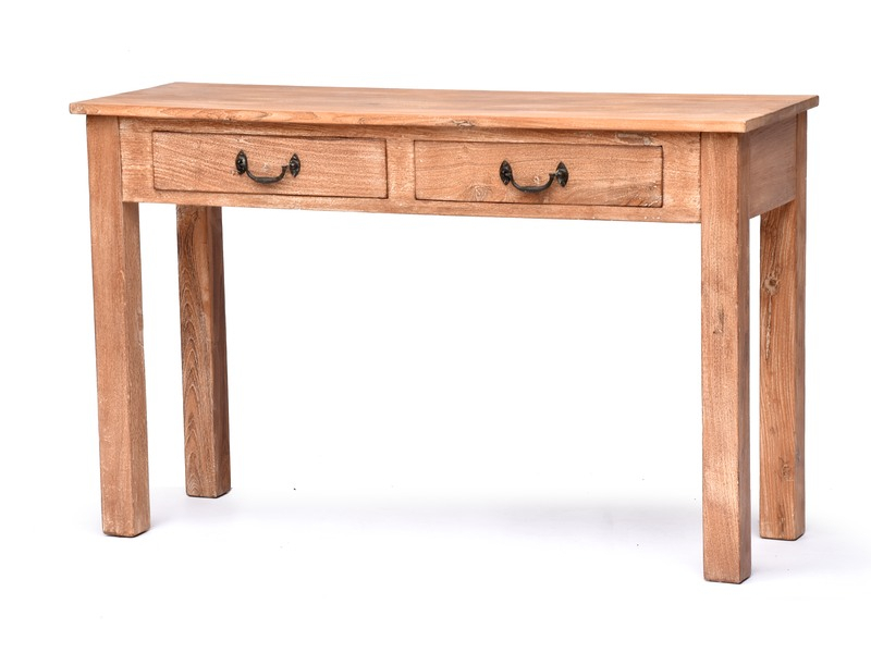 Konzolový stolek z antik teakového dřeva, bílá patina, 122x40x78cm