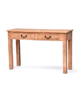 Konzolový stolek z antik teakového dřeva, bílá patina, 122x40x78cm