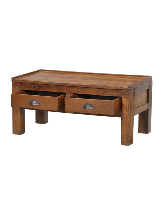 Starý kupecký stolek se šuplíky z teakového dřeva, 90x45x41cm
