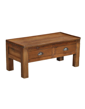 Starý kupecký stolek se šuplíky z teakového dřeva, 90x45x41cm