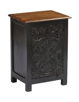 Noční stolek z mangového dřeva, černý, 50x36x70cm