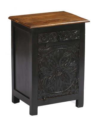 Noční stolek z mangového dřeva, černý, 50x36x70cm