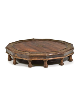 Antik rituální stolek z teakového dřeva, 84x84x18cm