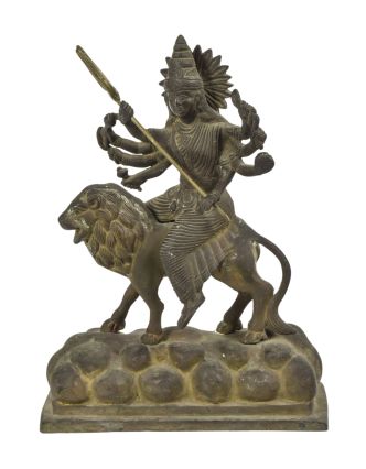 Socha Durga na lvu, mosaz, antik patina, 26cm