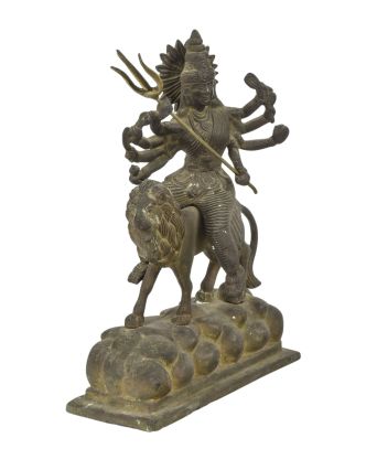 Socha Durga na lvu, mosaz, antik patina, 26cm