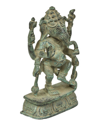 Ganéša, tančící, mosazná soška, antik patina, 15cm