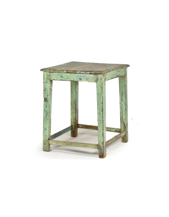 Odkládací stolek z antik teaku, zelená patina, 53x53x63cm