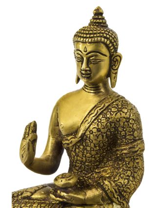 Buddha Amoghasiddhi, mosazná soška, 14x9x21cm