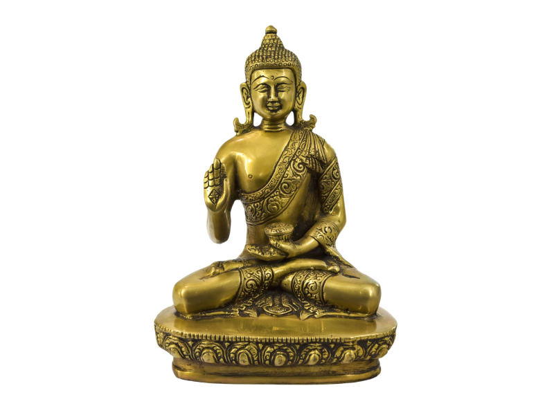Buddha Amoghasiddhi, mosazná soška, 14x10x22cm