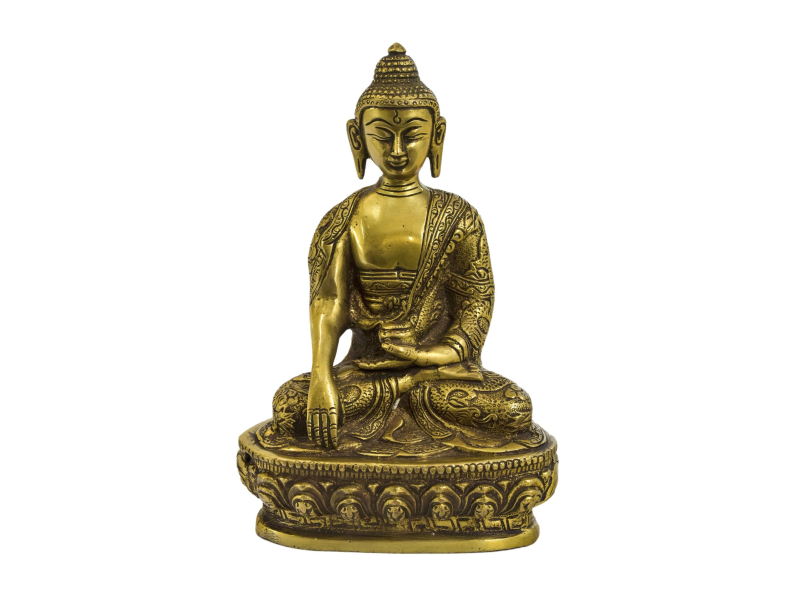 Buddha Šakjamuni, mosazná soška, 14x10x22cm
