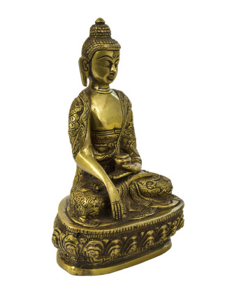 Buddha Šakjamuni, mosazná soška, 14x10x22cm