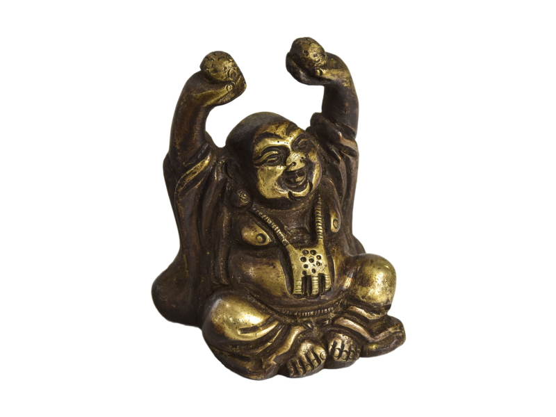 Smějící se Buddha, mosazná soška, antik úprava, 6cm