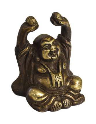 Smějící se Buddha, mosazná soška, antik úprava, 6cm