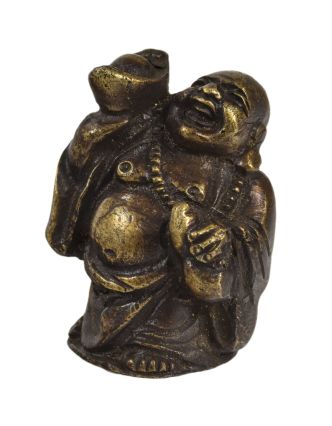 Smějící se Buddha, mosazná soška, antik úprava, 4cm