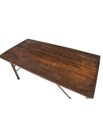Skládací stůl, železná konstrukce, týkové dřevo, 150x75x78cm