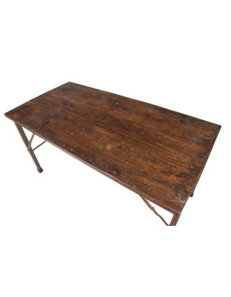 Skládací stůl, železná konstrukce, týkové dřevo, 150x75x78cm