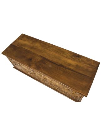 Truhla z mangového dřeva zdobená ručními řezbami, 117x43x45cm