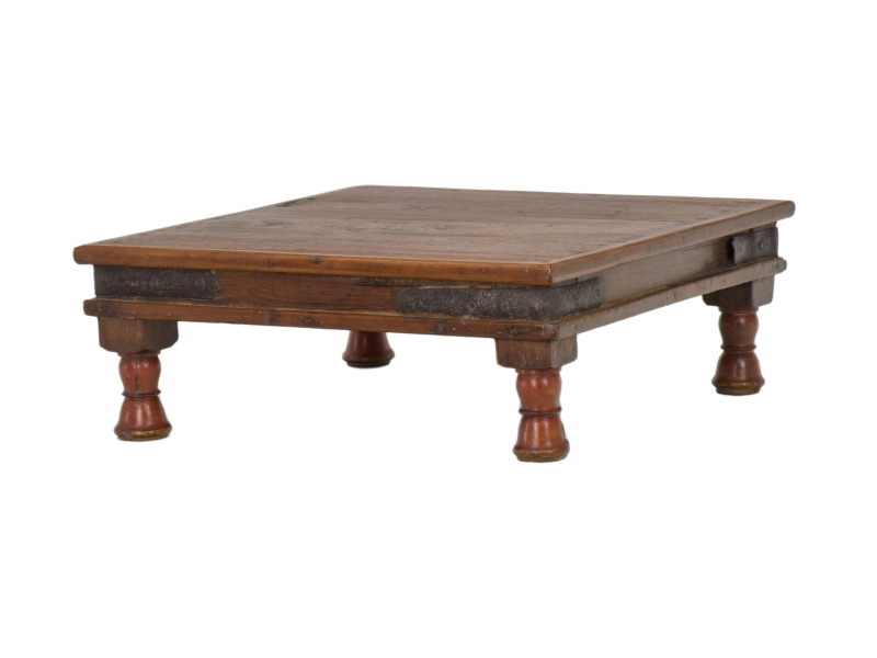 Starý čajový stolek z teakového dřeva, 46x46x17cm