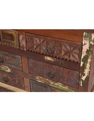 Komoda z teakového dřeva, v "GOA" stylu, ručně vyřezávané šuplíky, 97x43x94cm