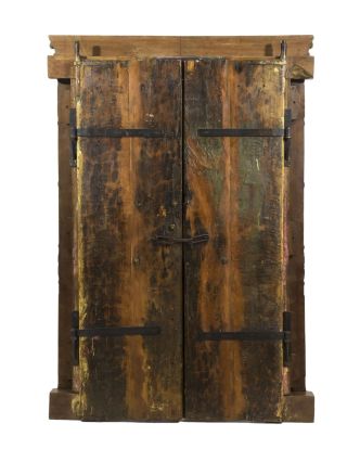 Starožitné dveře s rámem z Gujaratu, teakové dřevo, 144x18x209cm