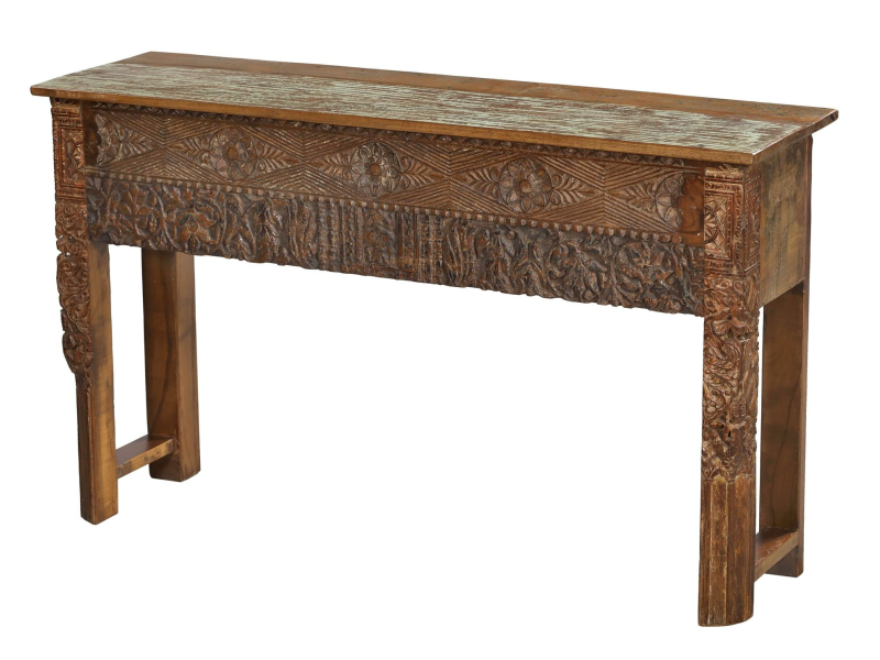 Konzolový stolek z teakového dřeva, ruční řezby, 148x44x88cm