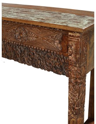 Konzolový stolek z teakového dřeva, ruční řezby, 148x44x88cm
