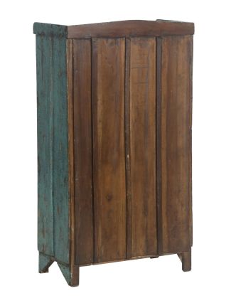 Knihovna z teakového dřeva, tyrkysová patina, 70x38x126cm