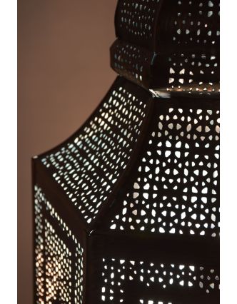 Kovová lampa v orientálním stylu, zlato-černá, uvnitř tyrkysová, 25x25x75cm