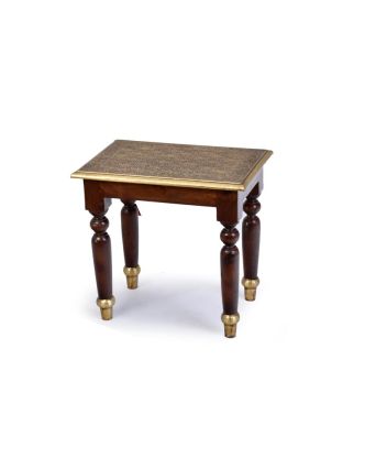Stolička z palisandrového dřeva s mosazným kováním, 42x30x40cm