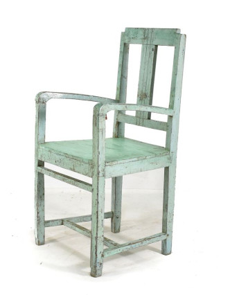 Stará školní židle, modrá patina, teak,  50x43x96cm