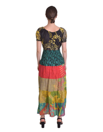 Dlouhé šaty, s krátkým rukávem, multibarevný patchwork