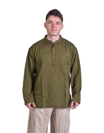 Khaki pánská košile-kurta s dlouhým rukávem a kapsičkou