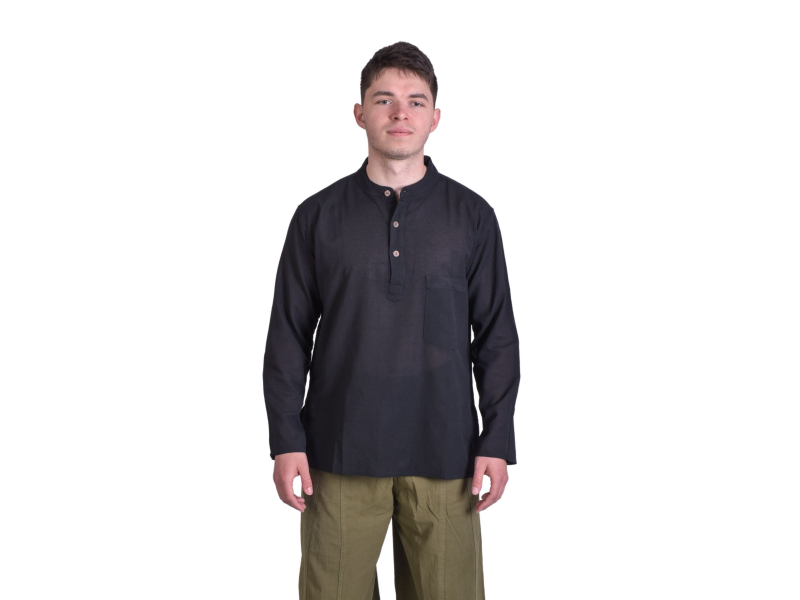Černá pánská košile-kurta s dlouhým rukávem a kapsičkou