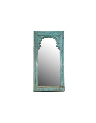 Zrcadlo v rámu z teakového dřeva, tyrkysová patina, 74x147x9cm