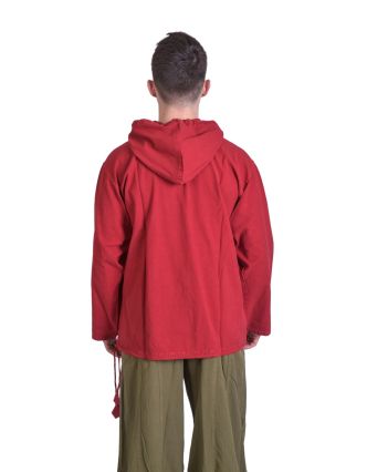 Pánská košile-kurta s dlouhým rukávem a kapucou, červená