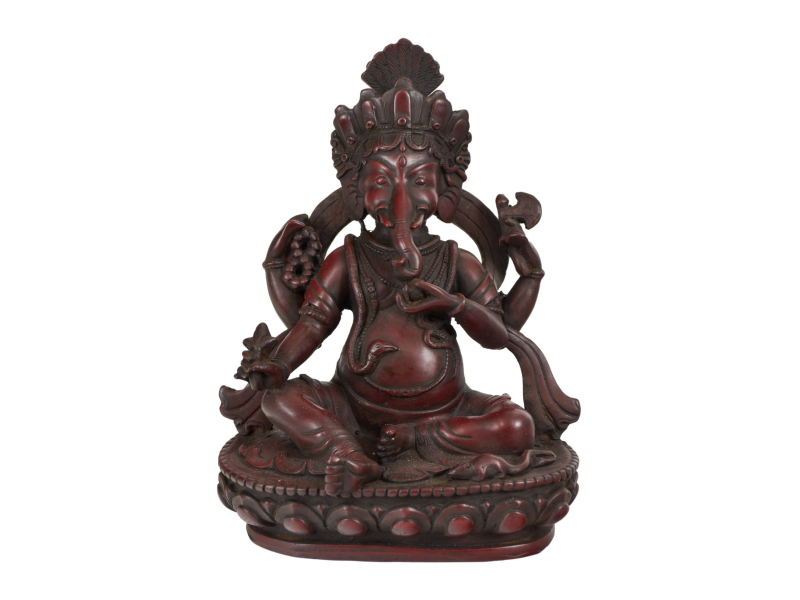 Ganesh sedící na lotosovém trůnu, červený, pryskyřice, 20cm