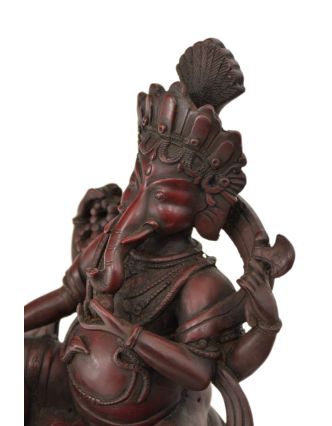 Ganesh sedící na lotosovém trůnu, červený, pryskyřice, 20cm