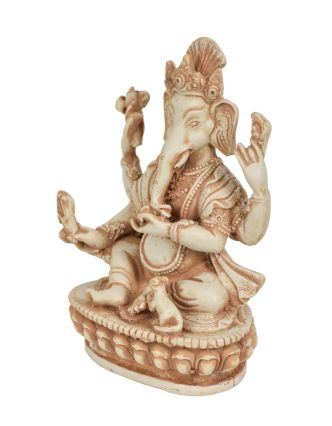 Ganesh sedící na lotosovém trůnu, světlý, pryskyřice, 16cm
