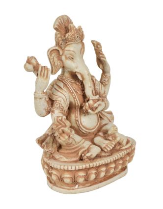Ganesh sedící na lotosovém trůnu, světlý, pryskyřice, 16cm